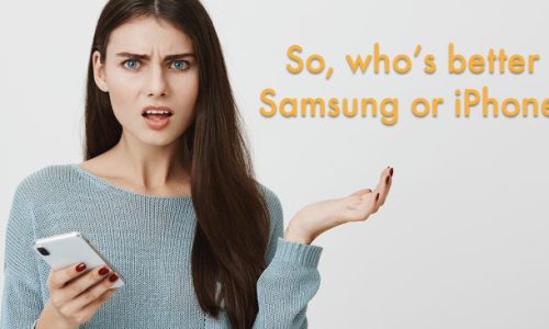 A lady wondering who’s better Samsung or iPhone?